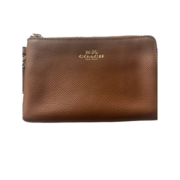 Coach Zip Wristlet Pebbled Leather Saddle - Picture 3 of 12